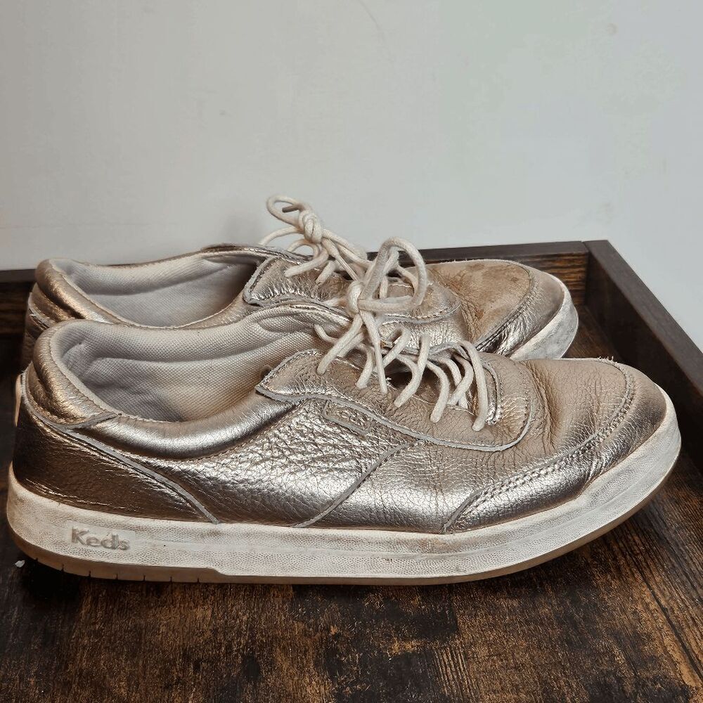 Keds Kickstart Tumbled Leather Lace Up Sneakers Women's Metallic Gold Size 9